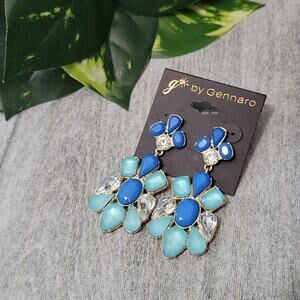 G by Gennaro Gold Toned Blue Stone Floral Dangle Post Earrings NEW